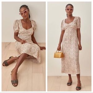 Reformation Kelby floral pink rose sweetheart midi dress in Rosie Size M petite
